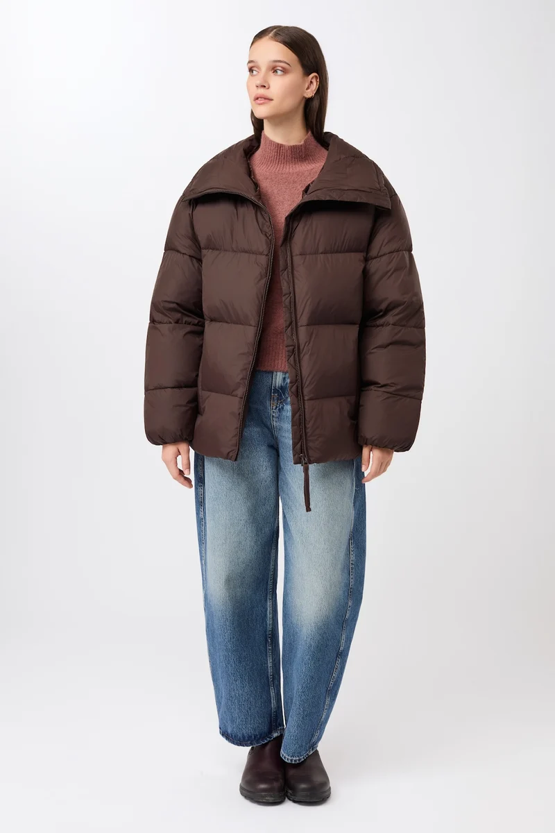 Steppjacke mit Kragen und abnehmbarer Kapuze (Coffee)