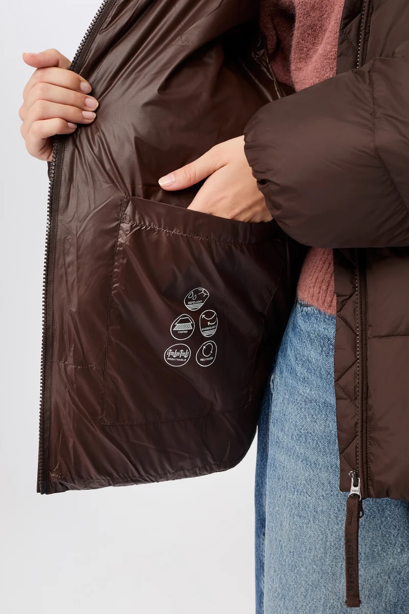 Steppjacke mit Kragen und abnehmbarer Kapuze (Coffee)
