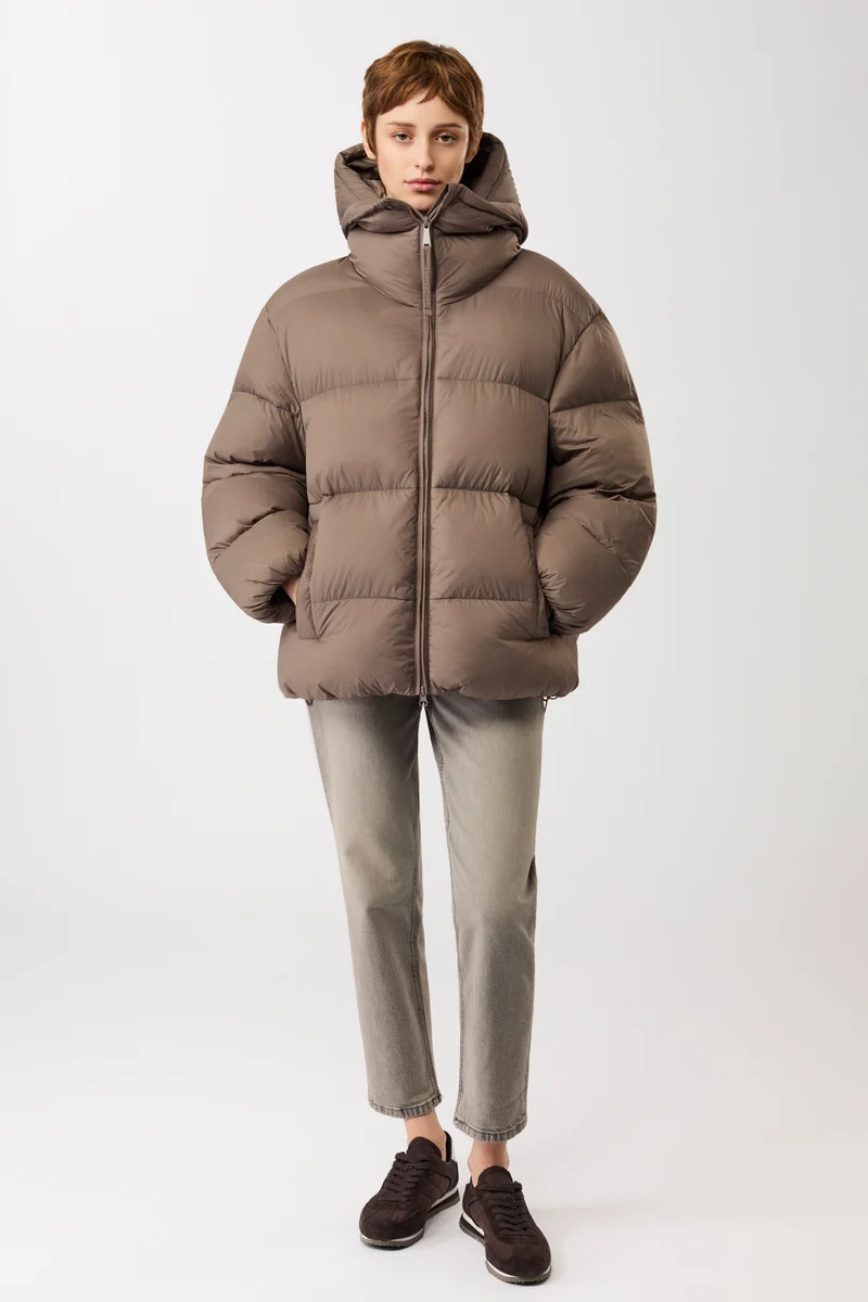 Steppjacke mit Kragen und abnehmbarer Kapuze (Concrete)