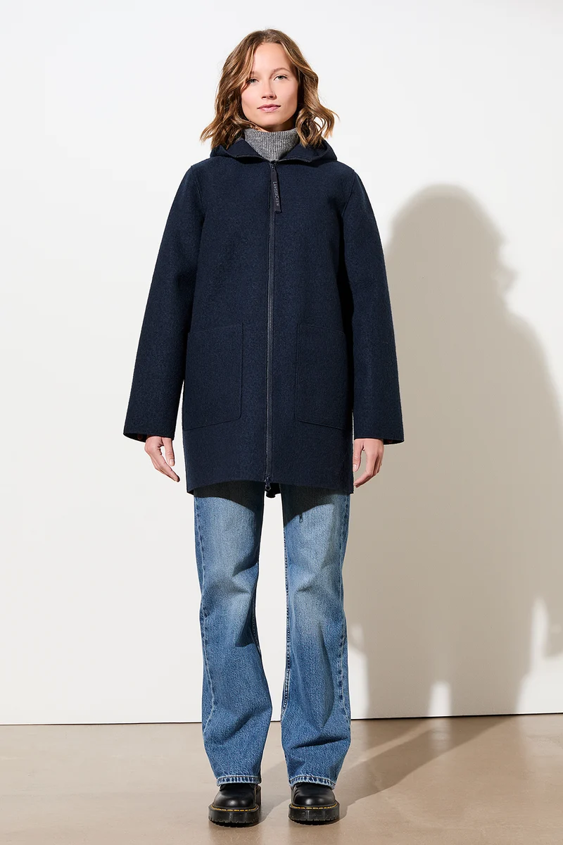 Kapuzenjacke aus Walk mit Membran (Navy)