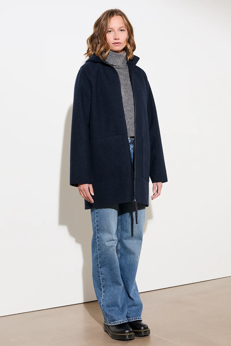 Kapuzenjacke aus Walk mit Membran (Navy)