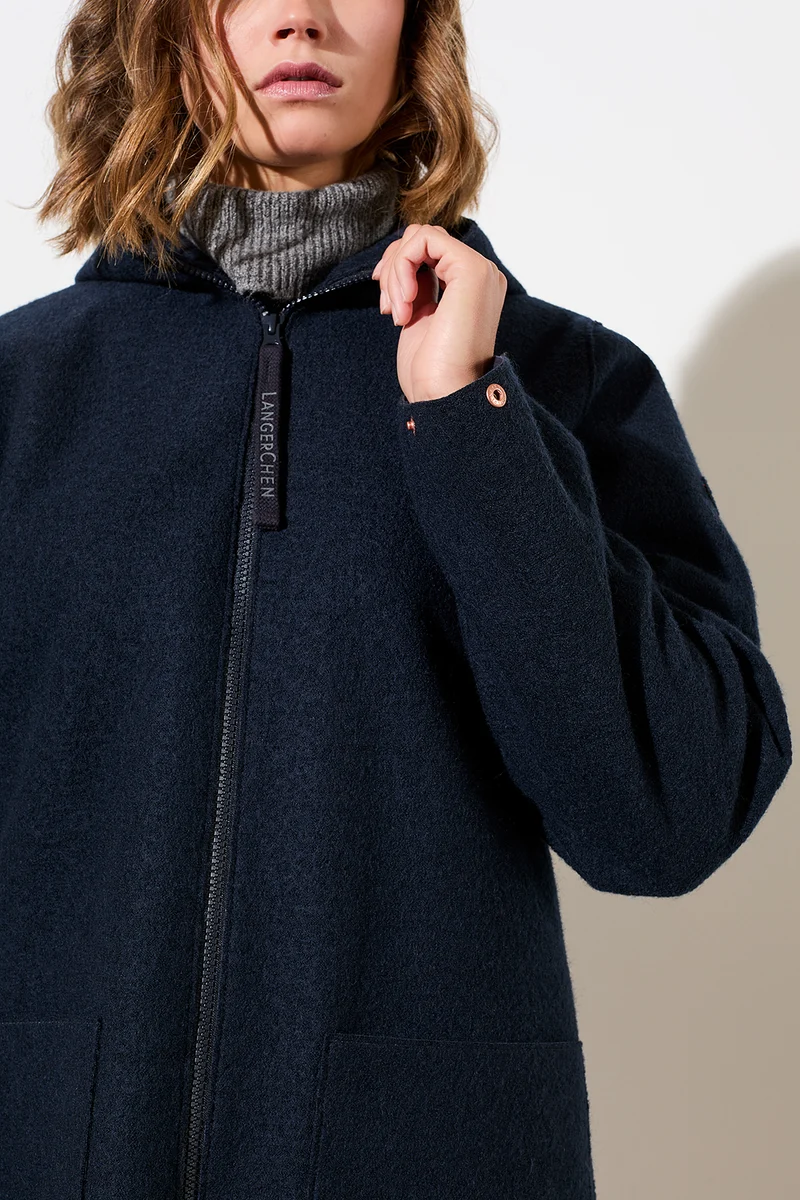 Kapuzenjacke aus Walk mit Membran (Navy)