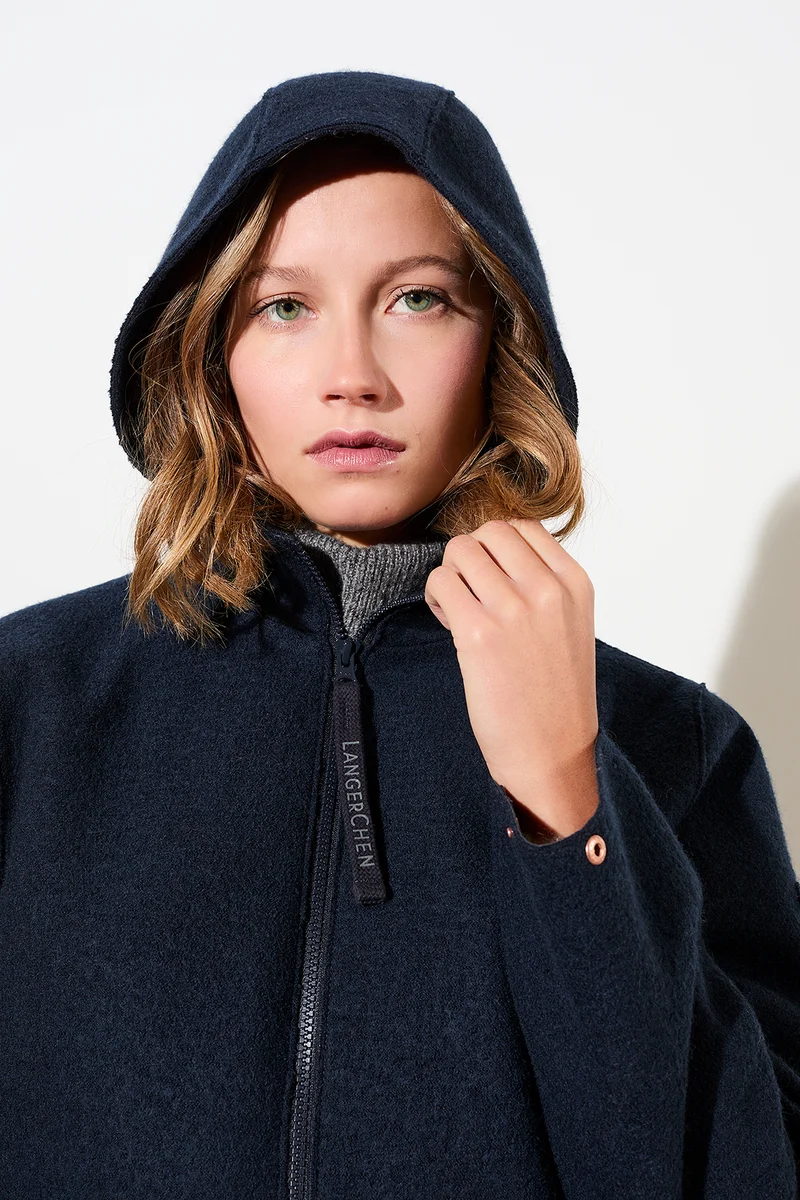 Kapuzenjacke aus Walk mit Membran (Navy)