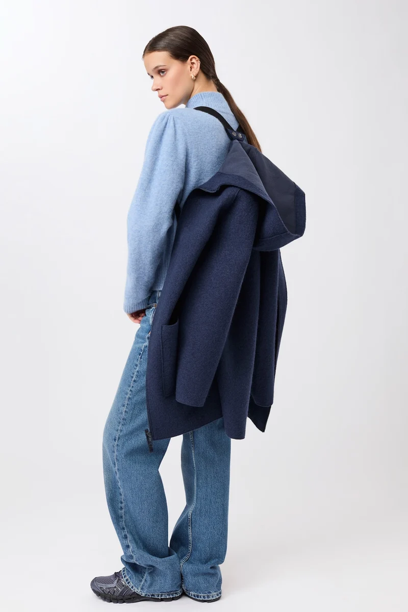Kapuzenjacke aus Walk mit Membran (Steel Blue)