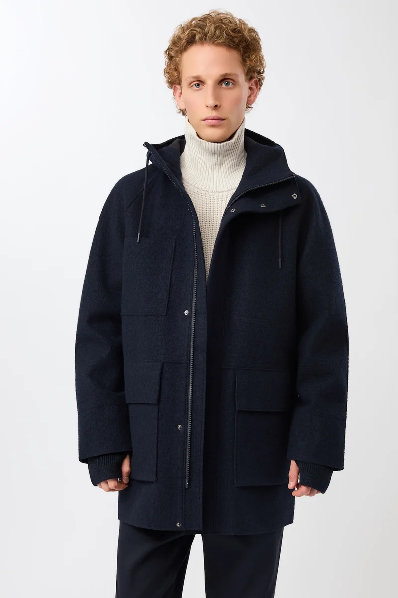 Parka aus Techno Felt mit großen Taschen (Navy)