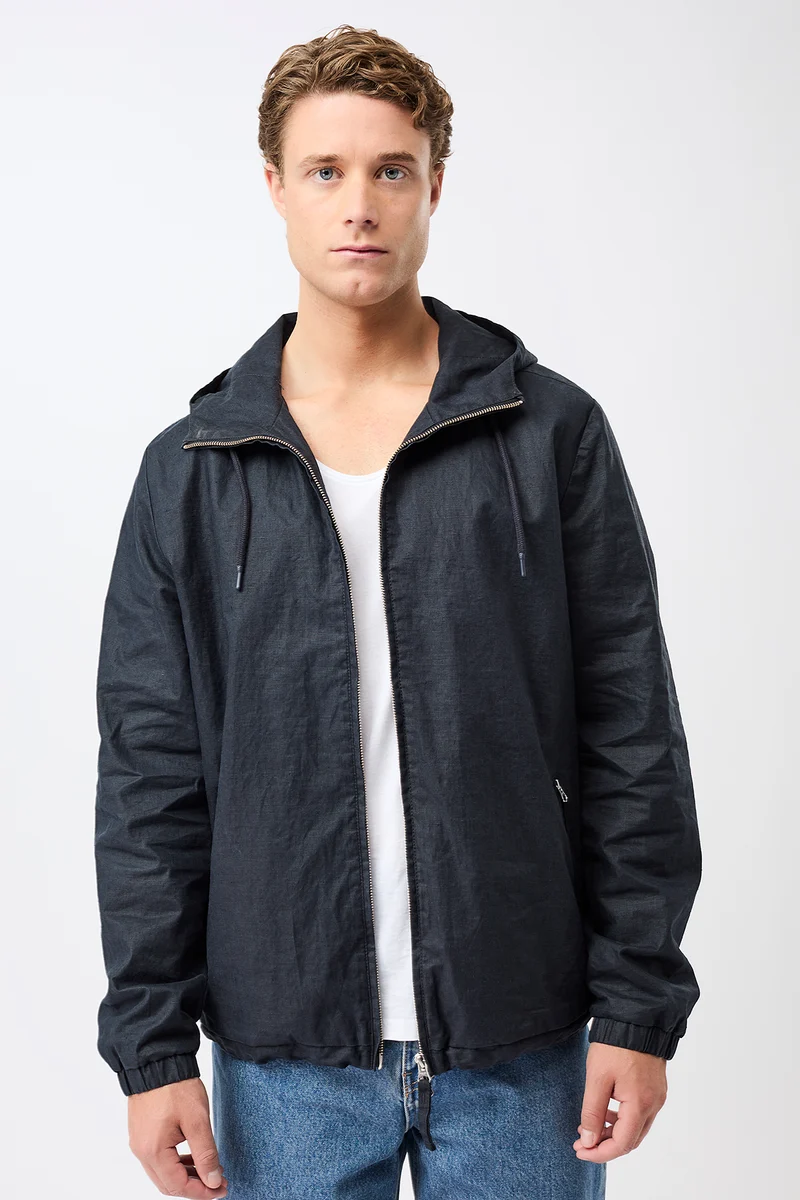 Kurze Jacke aus beschichtetem Leinen (Navy)