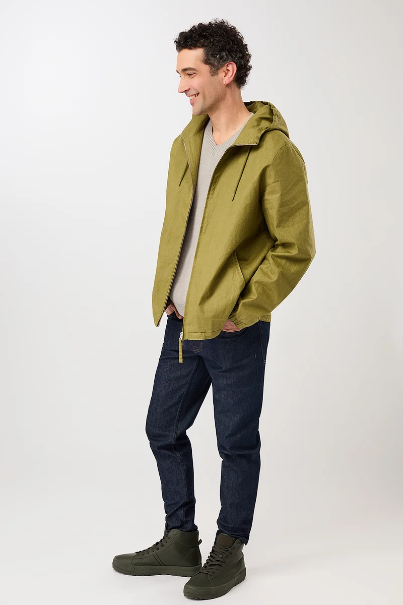 Kurze Jacke aus beschichtetem Leinen (Green Olive)