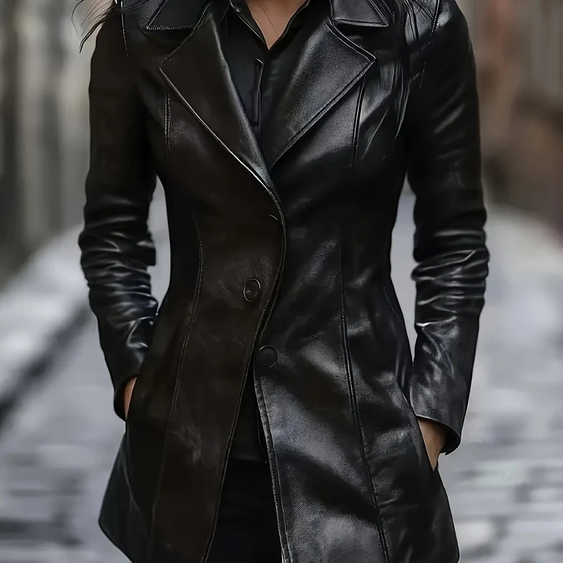 Camille | Elegant Mid-Length Faux-Leather Trench Coat