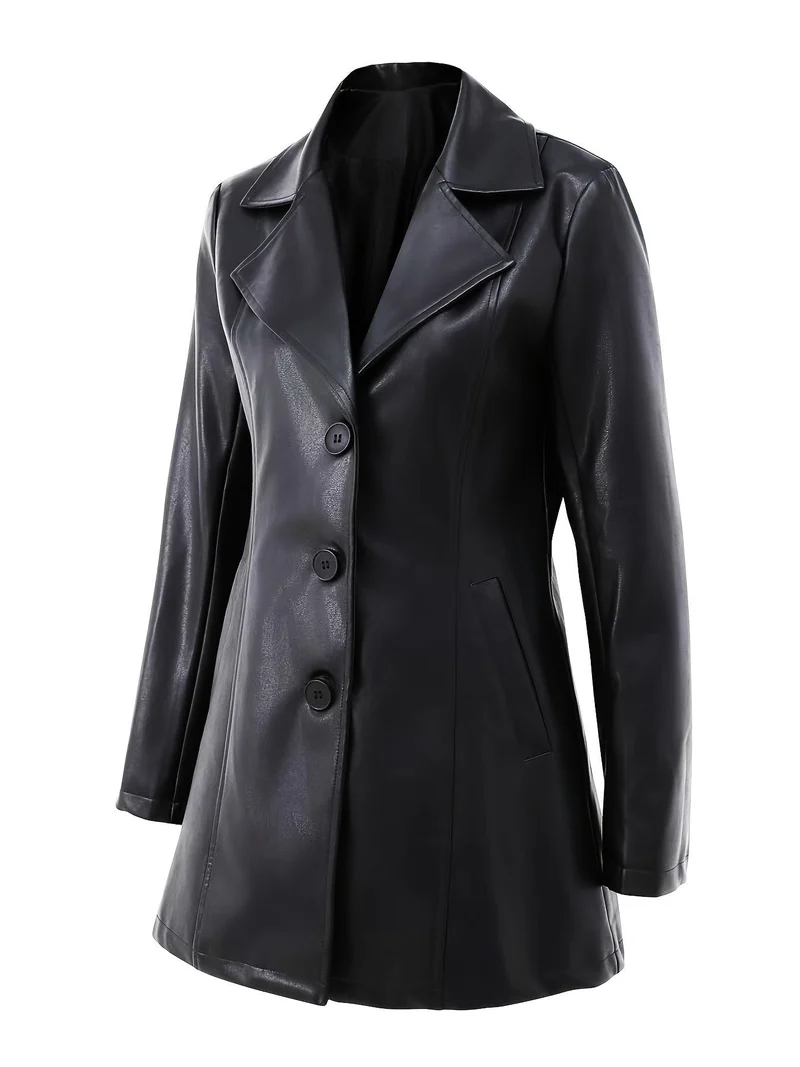 Camille | Elegant Mid-Length Faux-Leather Trench Coat