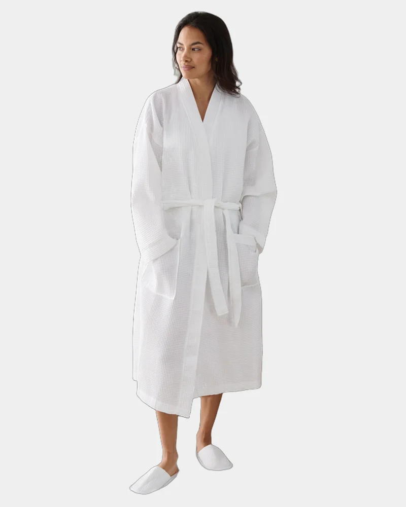 Bademantel Waffel-Optik Kimono-Stil zum Personalisieren