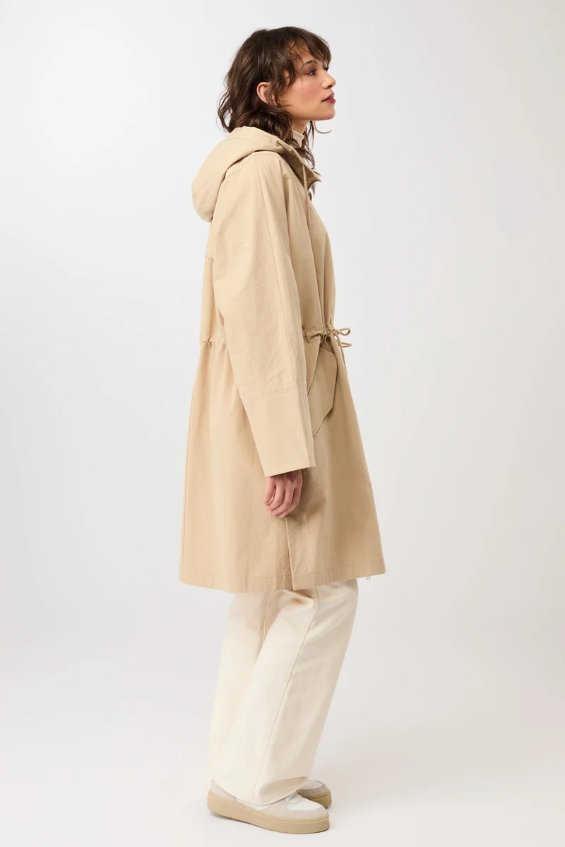 Langer Parka mit seitlichen Drucknöpfen und Ärmelaufschlag (Natural)
