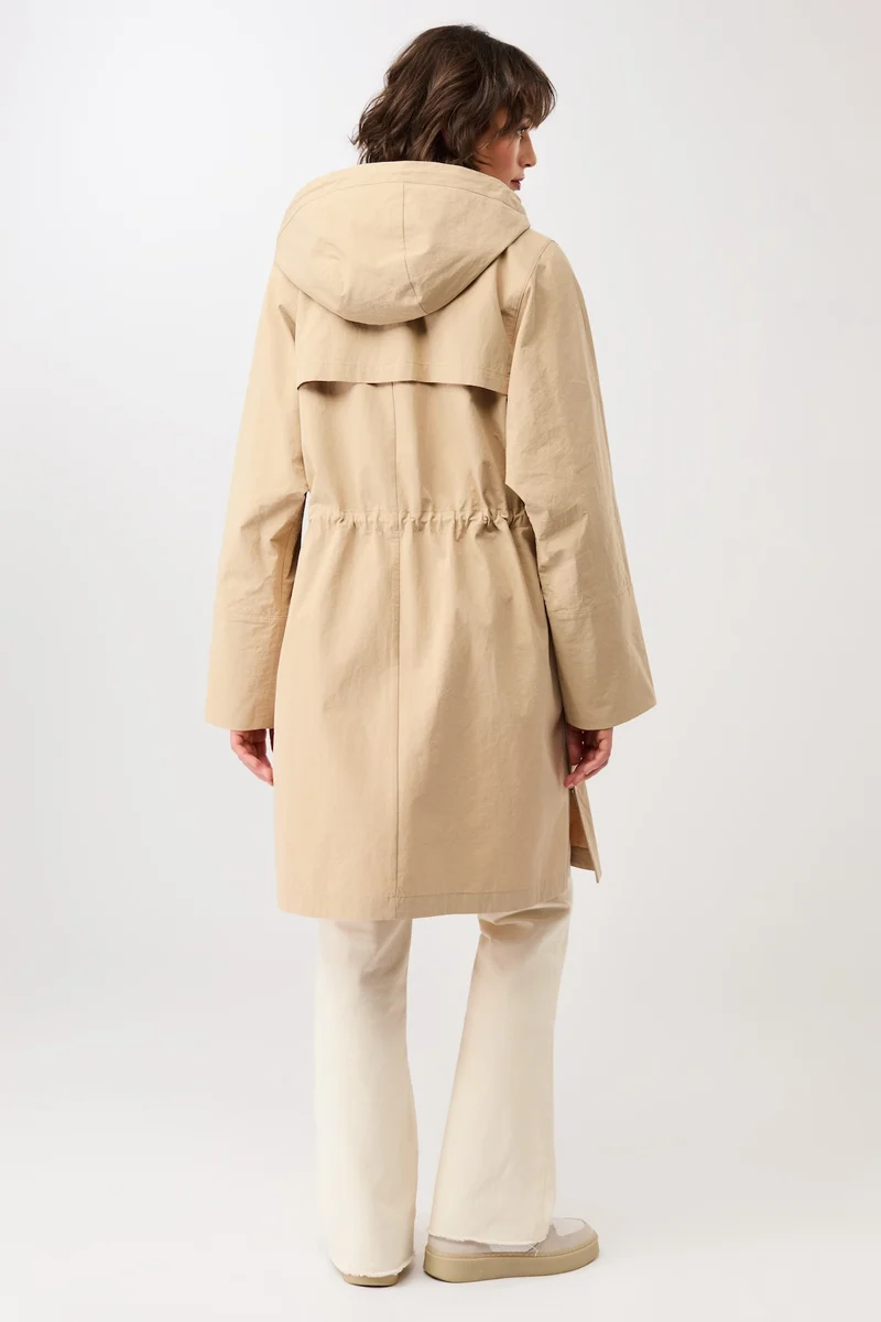 Langer Parka mit seitlichen Drucknöpfen und Ärmelaufschlag (Natural)