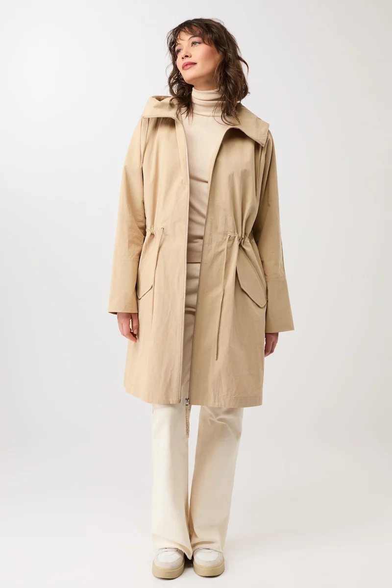 Langer Parka mit seitlichen Drucknöpfen und Ärmelaufschlag (Natural)