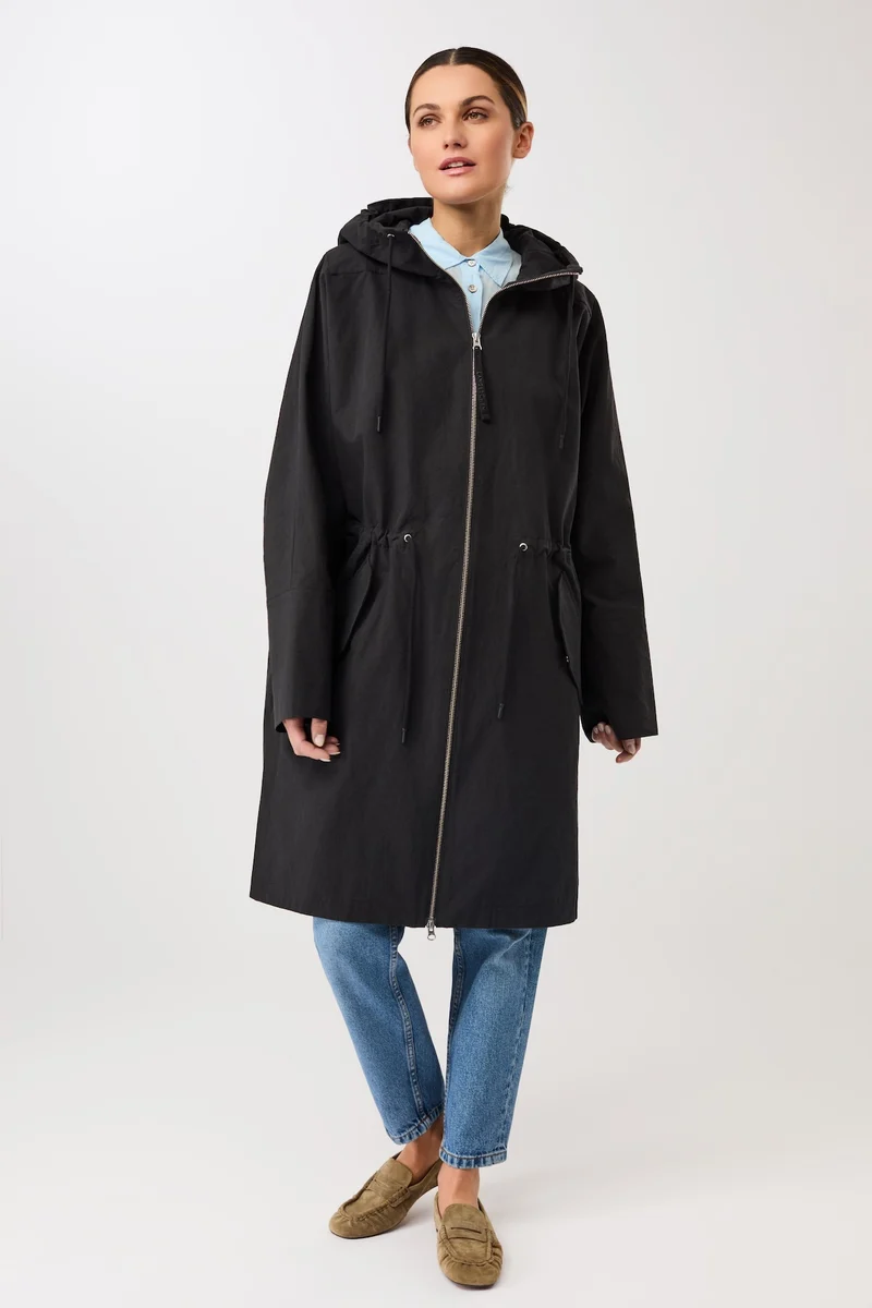 Langer Parka mit seitlichen Drucknöpfen und Ärmelaufschlag (Black)
