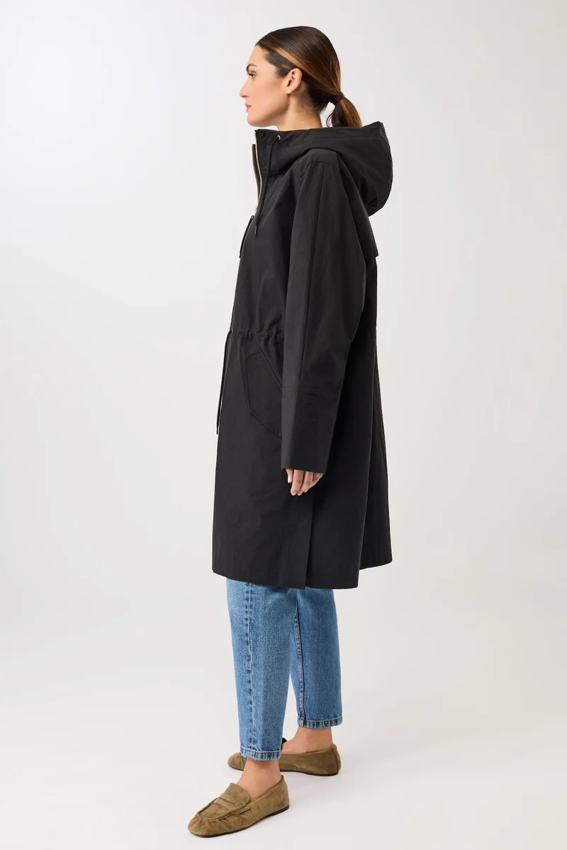 Langer Parka mit seitlichen Drucknöpfen und Ärmelaufschlag (Black)