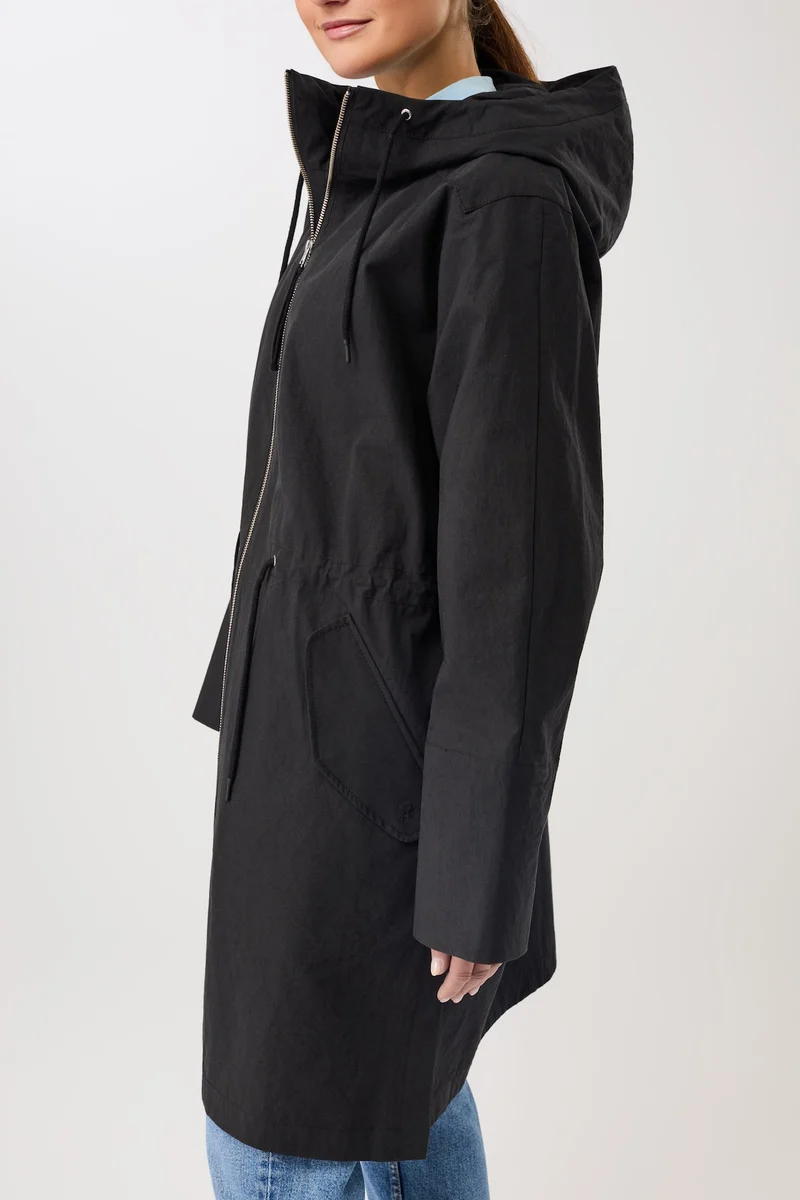Langer Parka mit seitlichen Drucknöpfen und Ärmelaufschlag (Black)