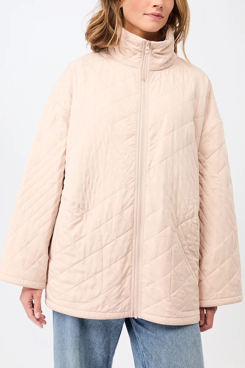 Gesteppte Jacke aus Tencel® mit Stehkragen (Blush)