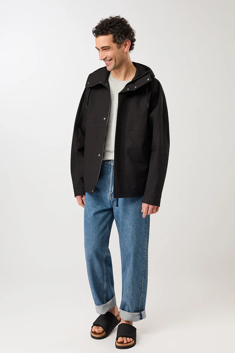 Kapuzenjacke mit verdeckter Knopfleiste (Black)