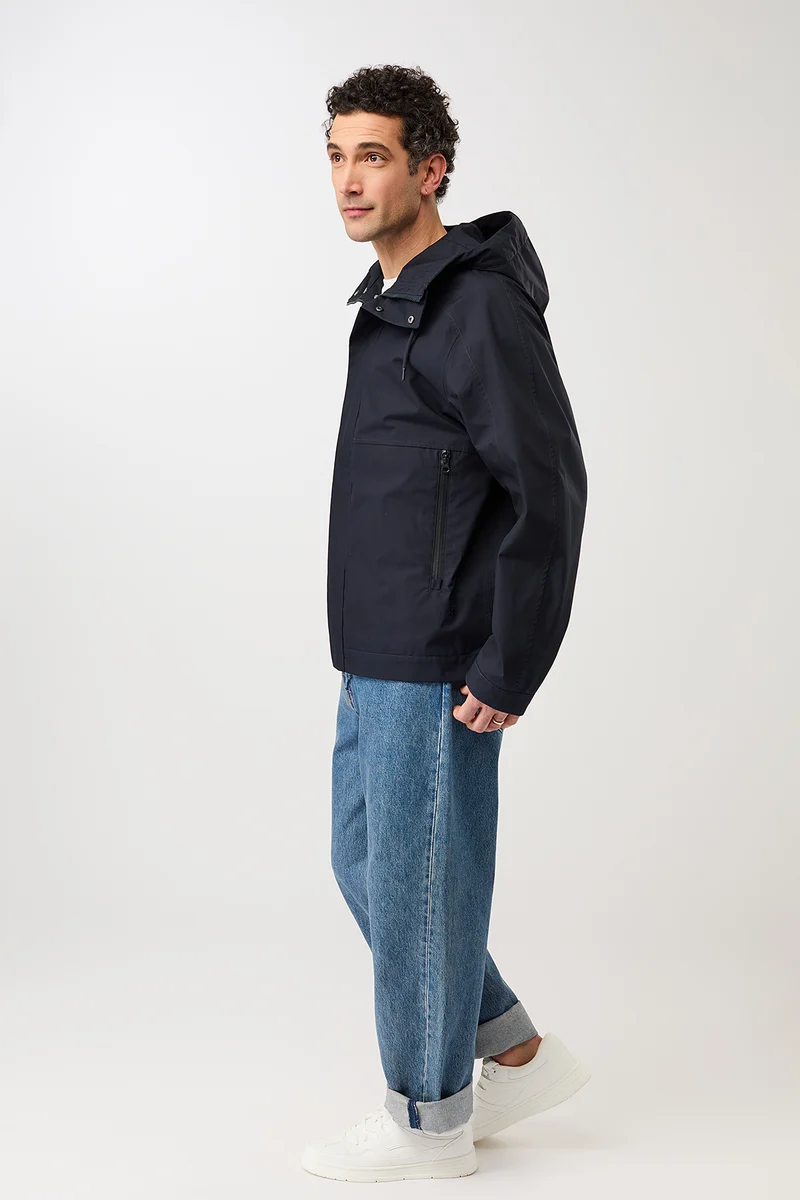 Kapuzenjacke mit verdeckter Knopfleiste (Navy)