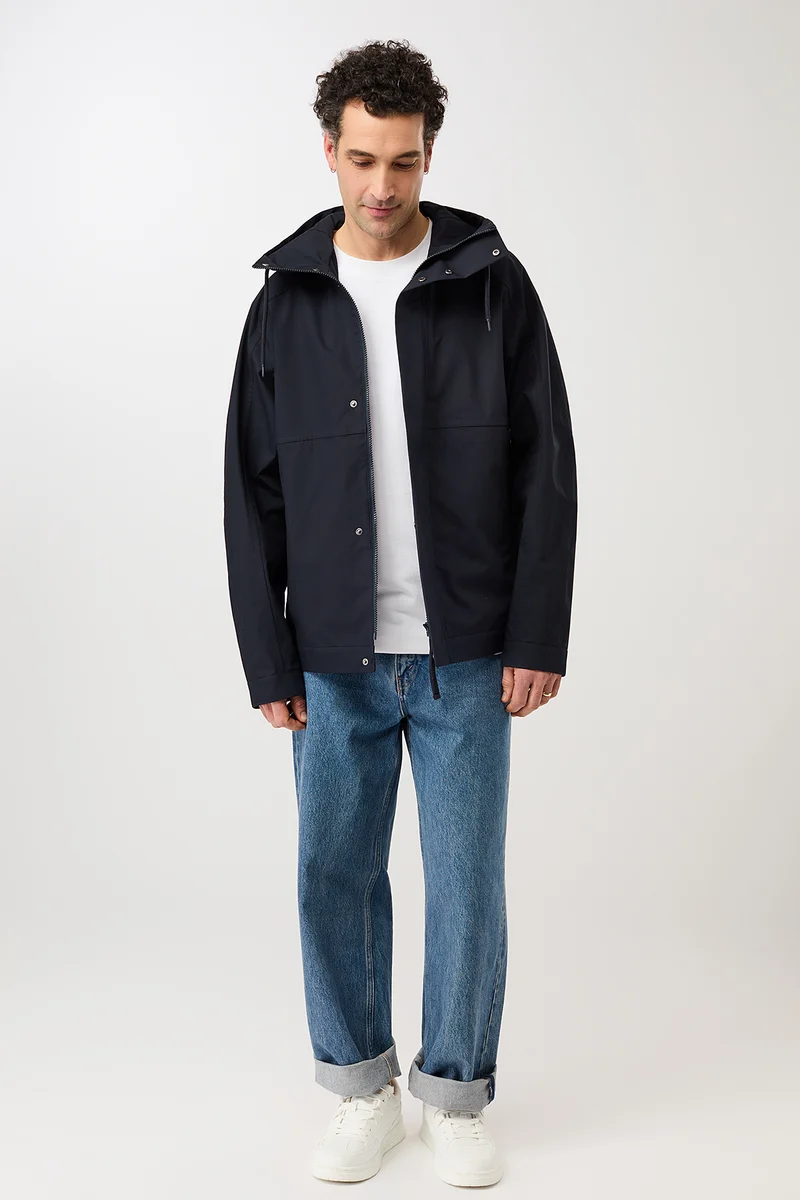 Kapuzenjacke mit verdeckter Knopfleiste (Navy)