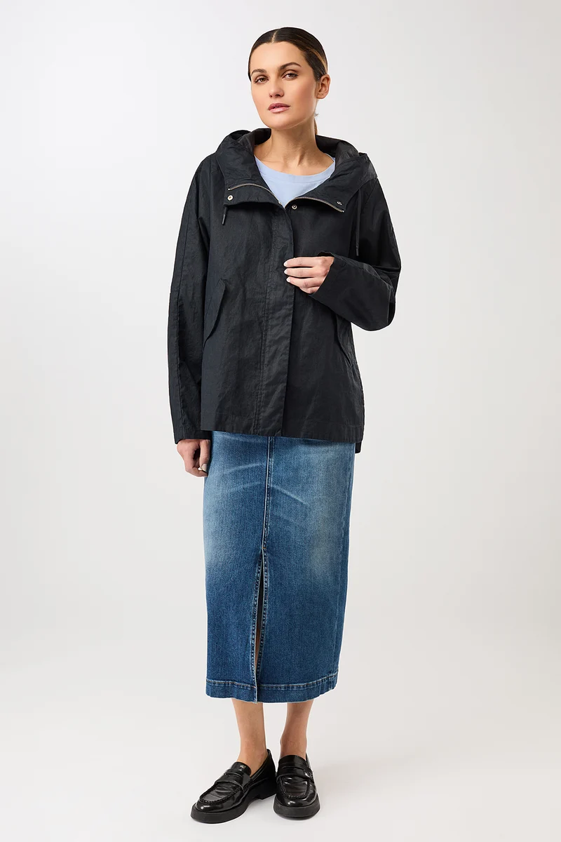 Outdoorjacke aus beschichtetem Leinen (Navy)