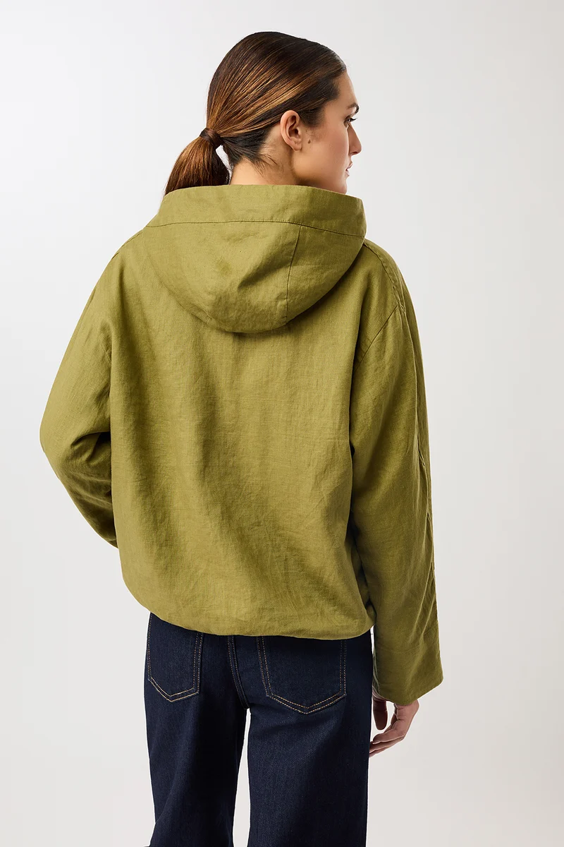 Lockere Jacke mit Kordelzug in Kapuze (Green Olive)