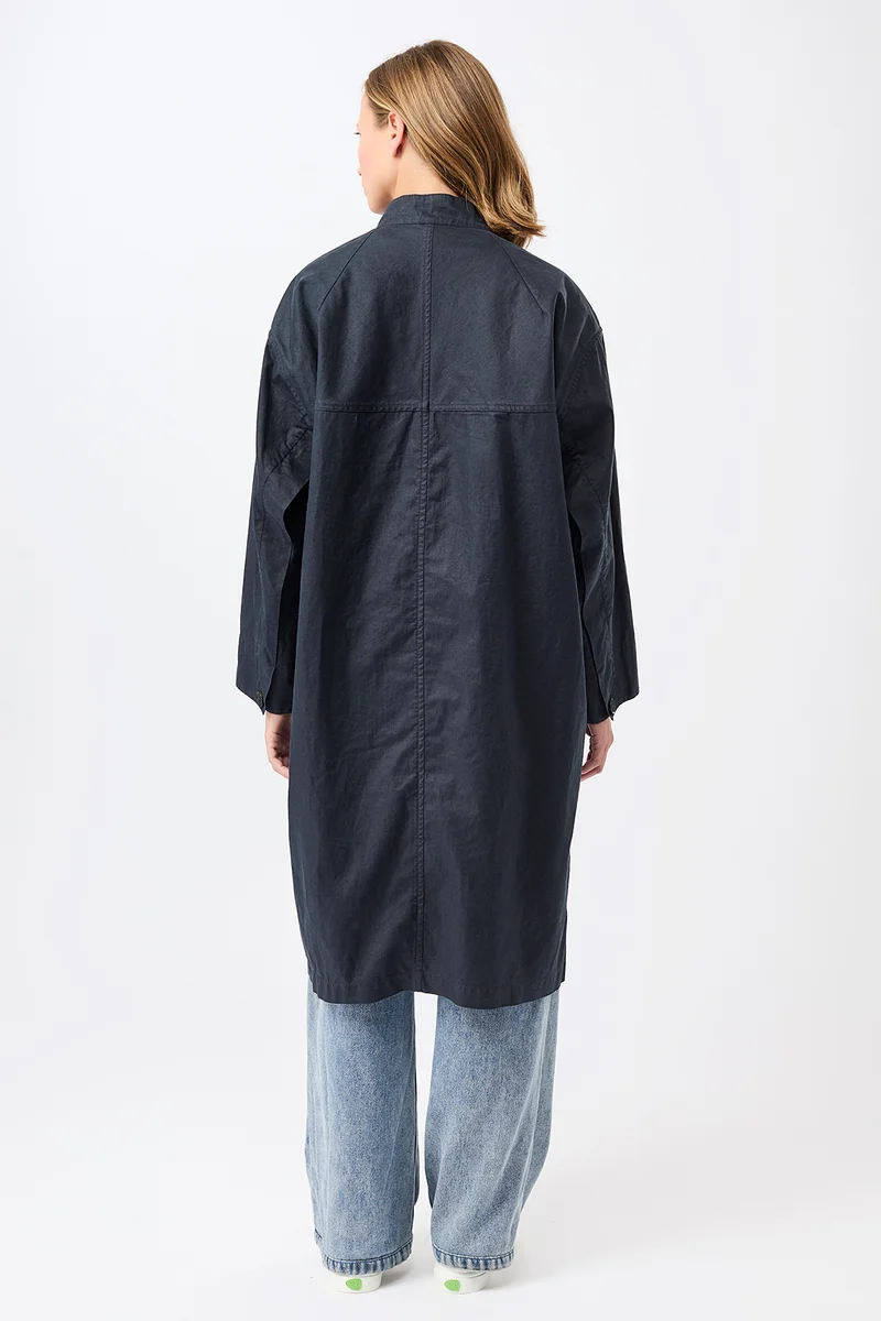 Langer Mantel aus Leinen mit Knöpfen (Navy)
