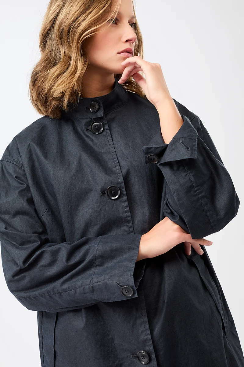 Langer Mantel aus Leinen mit Knöpfen (Navy)