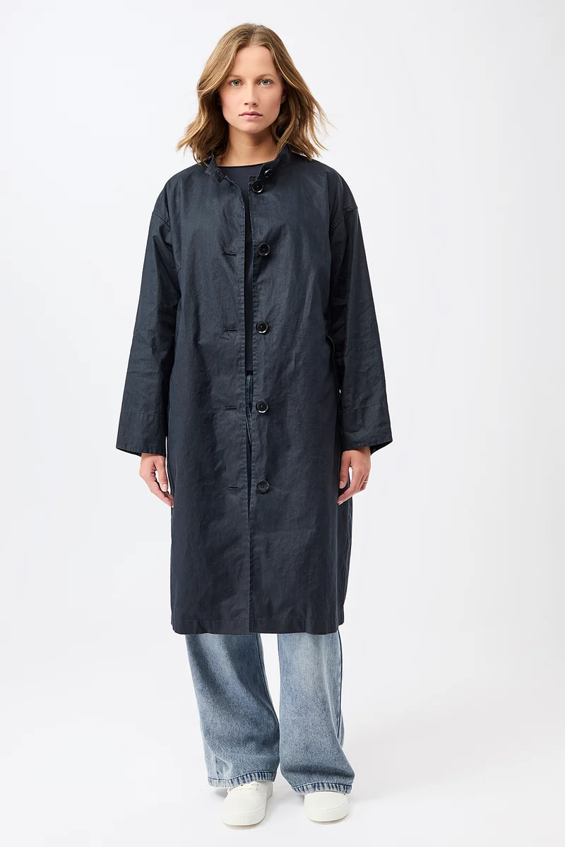 Langer Mantel aus Leinen mit Knöpfen (Navy)