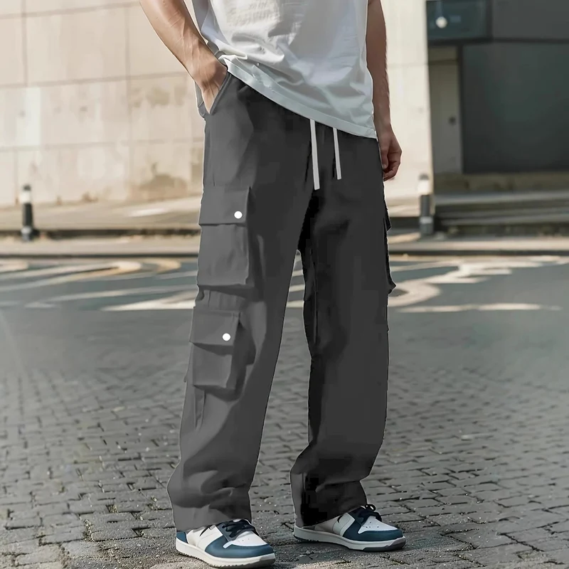 Herren Locker sitzende Cargo-Hose mit mehreren Klapp- und Utility-Taschen & Kordelzugbund Drune