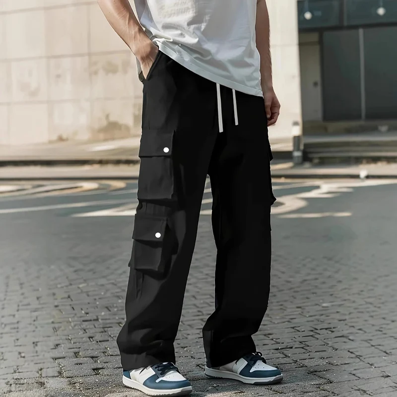 Herren Locker sitzende Cargo-Hose mit mehreren Klapp- und Utility-Taschen & Kordelzugbund Drune