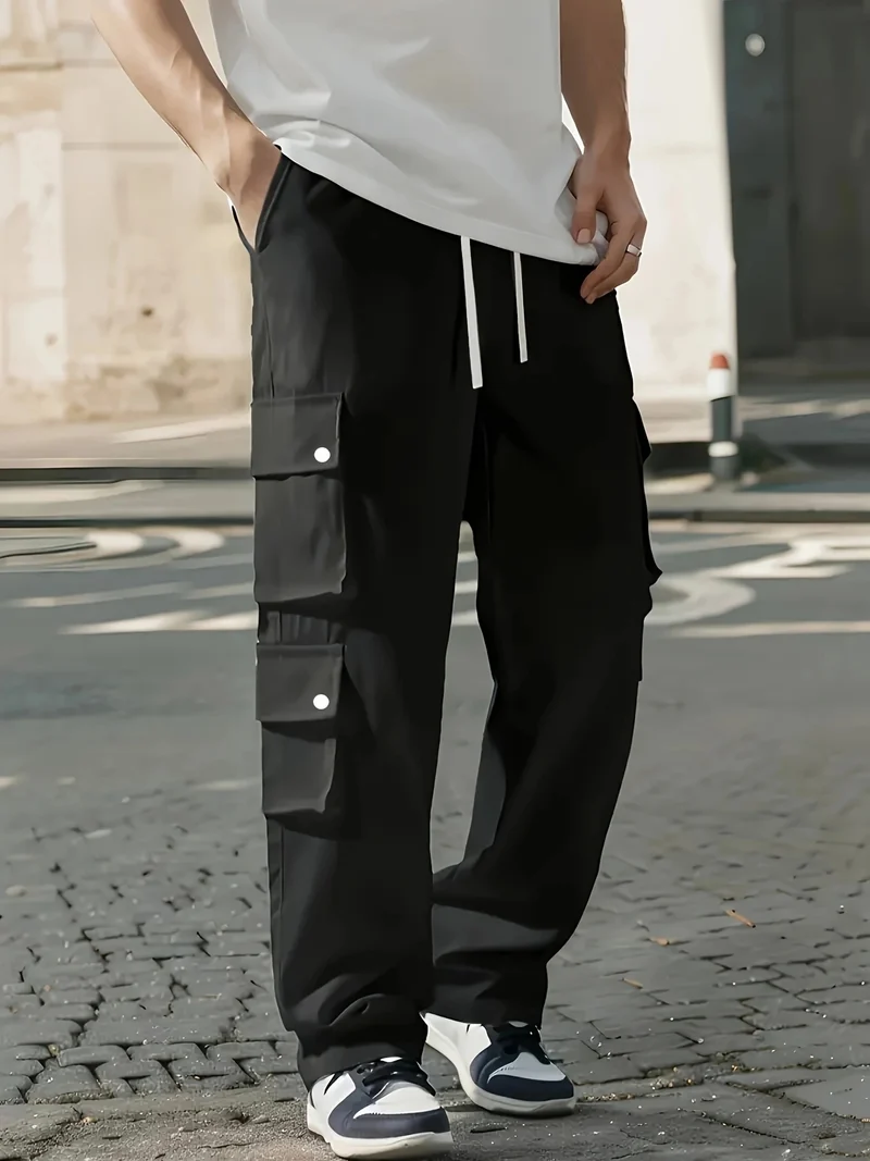 Herren Locker sitzende Cargo-Hose mit mehreren Klapp- und Utility-Taschen & Kordelzugbund Drune