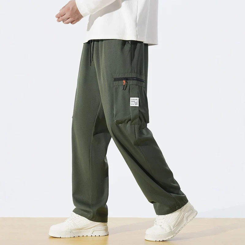 Herren Locker geschnittene Utility‑Cargohose mit Tunnelzugbund, Reißverschluss‑Beintaschen & geradem Bein Drune