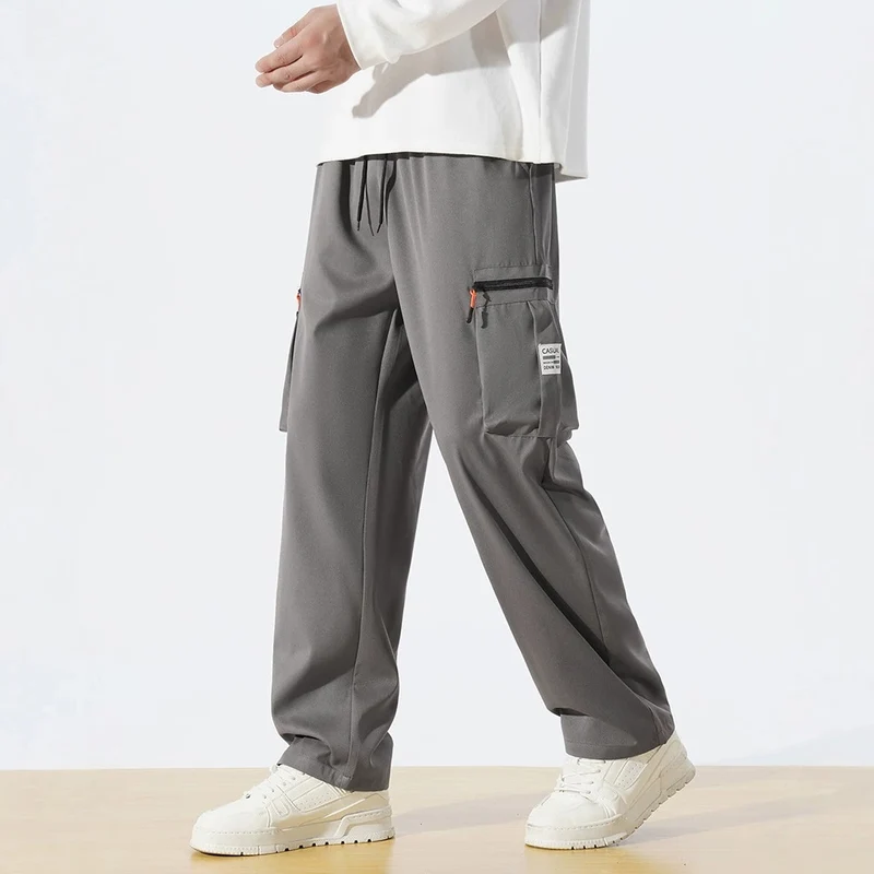 Herren Locker geschnittene Utility‑Cargohose mit Tunnelzugbund, Reißverschluss‑Beintaschen & geradem Bein Drune