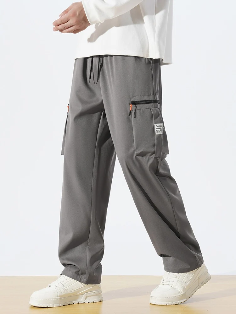 Herren Locker geschnittene Utility‑Cargohose mit Tunnelzugbund, Reißverschluss‑Beintaschen & geradem Bein Drune