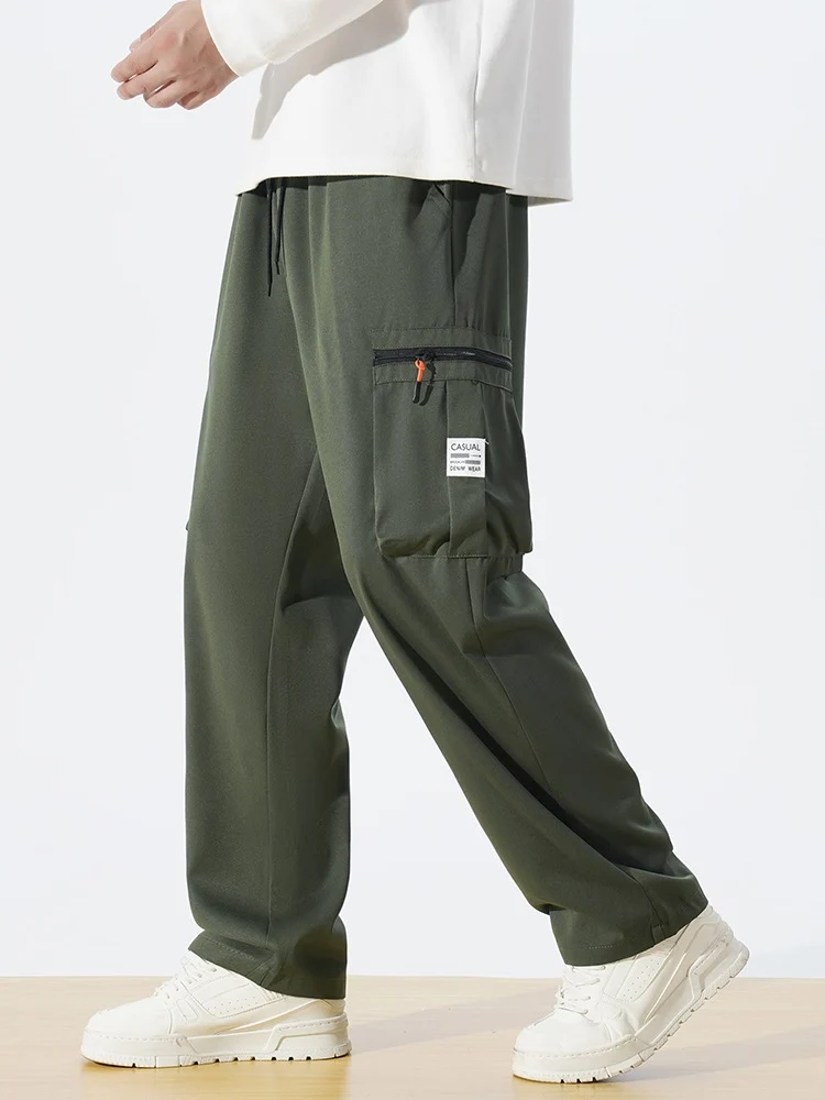 Herren Locker geschnittene Utility‑Cargohose mit Tunnelzugbund, Reißverschluss‑Beintaschen & geradem Bein Drune