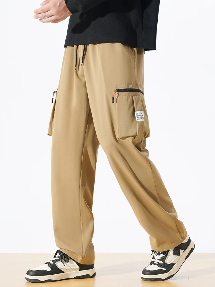Herren Locker geschnittene Utility‑Cargohose mit Tunnelzugbund, Reißverschluss‑Beintaschen & geradem Bein Drune