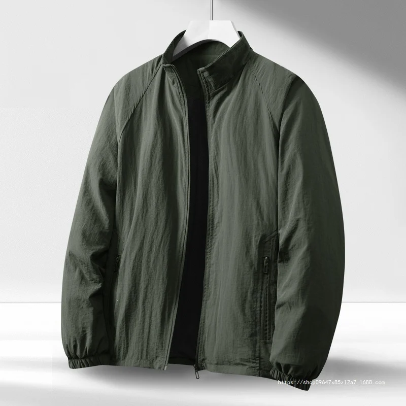 Herren Leichte winddichte Reißverschluss-Blousonjacke mit Stehkragen und elastischen Bündchen Drune