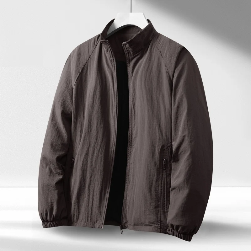 Herren Leichte winddichte Reißverschluss-Blousonjacke mit Stehkragen und elastischen Bündchen Drune