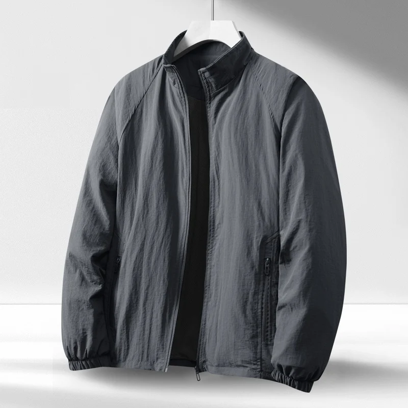 Herren Leichte winddichte Reißverschluss-Blousonjacke mit Stehkragen und elastischen Bündchen Drune