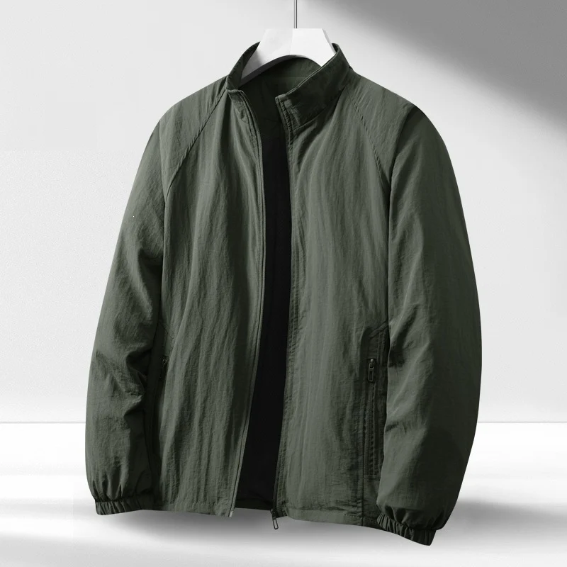 Herren Leichte winddichte Reißverschluss-Blousonjacke mit Stehkragen und elastischen Bündchen Drune