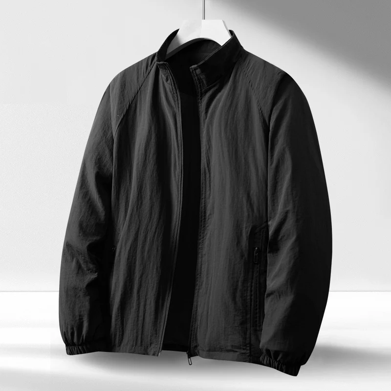 Herren Leichte winddichte Reißverschluss-Blousonjacke mit Stehkragen und elastischen Bündchen Drune