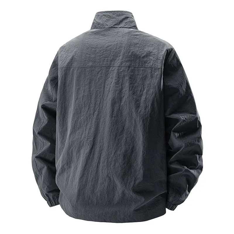 Herren Leichte Wind- und wasserabweisende Freizeitjacke mit Stehkragen und Reißverschlusstaschen Drune
