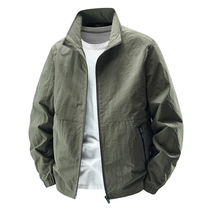 Herren Leichte Wind- und wasserabweisende Freizeitjacke mit Stehkragen und Reißverschlusstaschen Drune