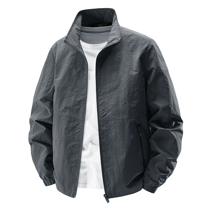 Herren Leichte Wind- und wasserabweisende Freizeitjacke mit Stehkragen und Reißverschlusstaschen Drune