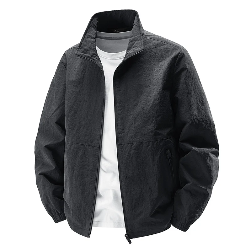 Herren Leichte Wind- und wasserabweisende Freizeitjacke mit Stehkragen und Reißverschlusstaschen Drune
