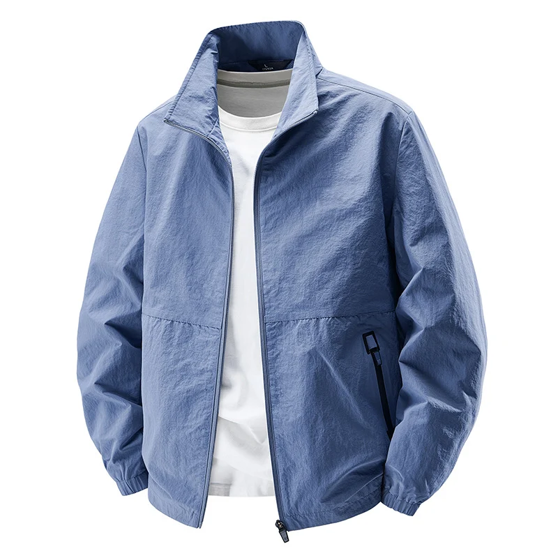 Herren Leichte Wind- und wasserabweisende Freizeitjacke mit Stehkragen und Reißverschlusstaschen Drune