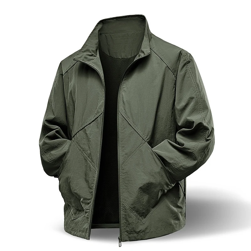 Herren Leichte technische Zip‑Jacke mit Stehkragen, Raglanärmeln & Utility‑Einsätzen Drune