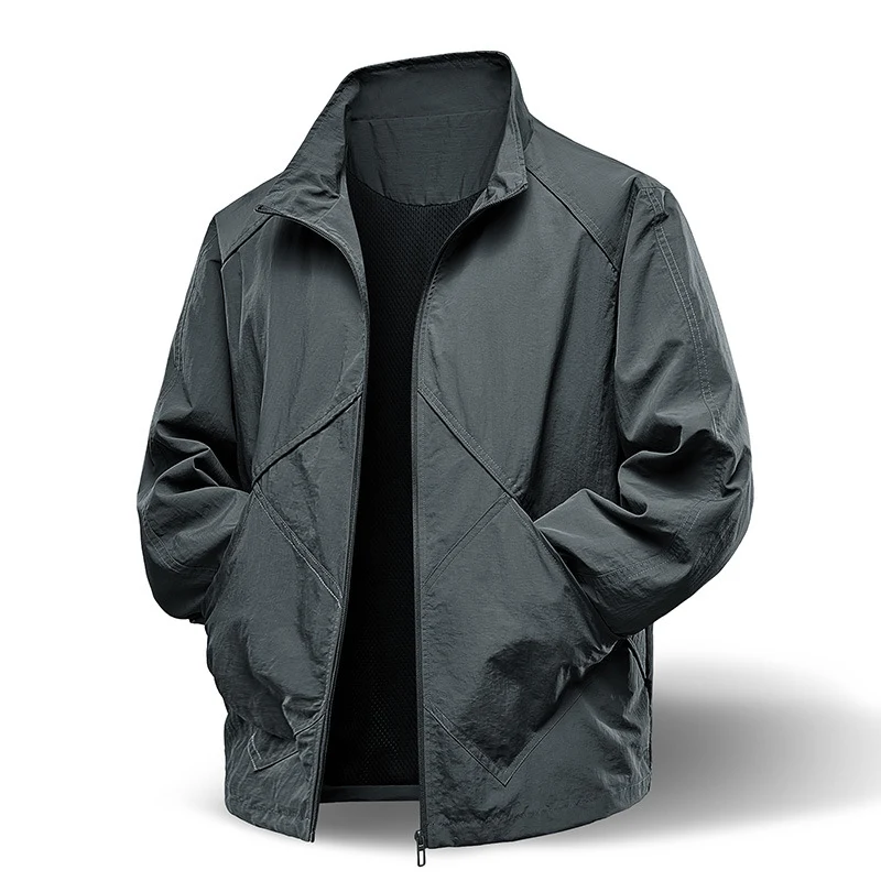 Herren Leichte technische Zip‑Jacke mit Stehkragen, Raglanärmeln & Utility‑Einsätzen Drune