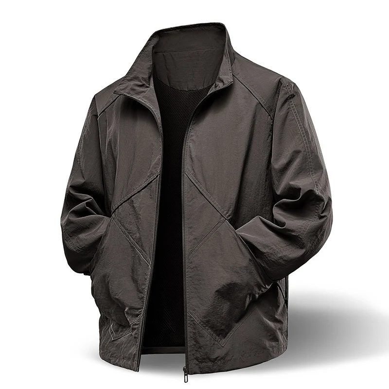 Herren Leichte technische Zip‑Jacke mit Stehkragen, Raglanärmeln & Utility‑Einsätzen Drune
